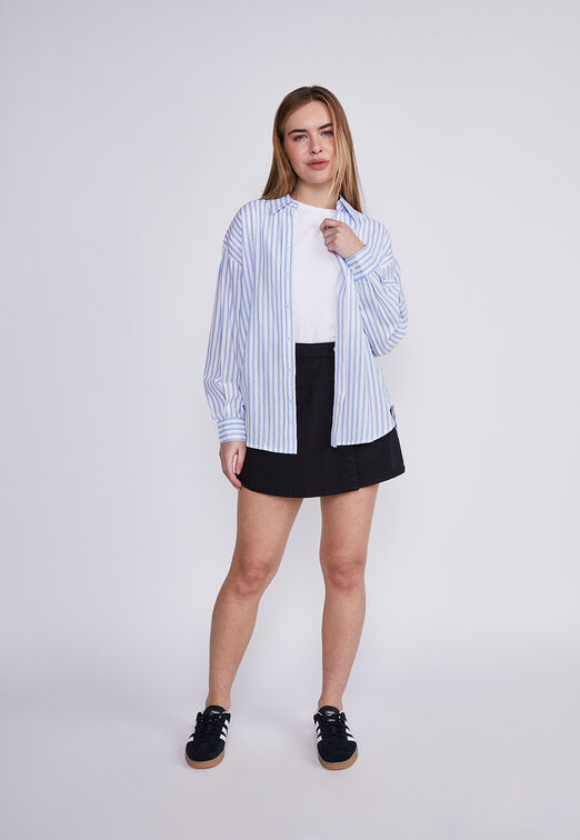 Blusa Mujer Celeste Rayas Con Lino Sioux